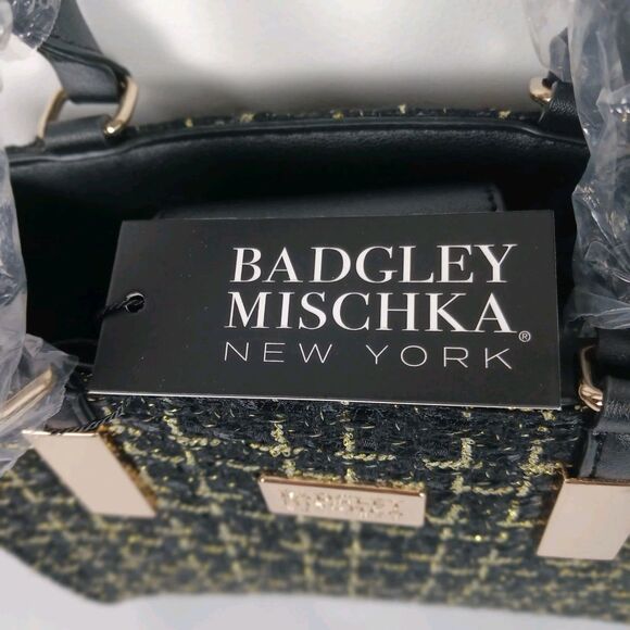 Badgley Mischka The Tara Tweed Satchel Square Handbag New - Picture 10 of 13